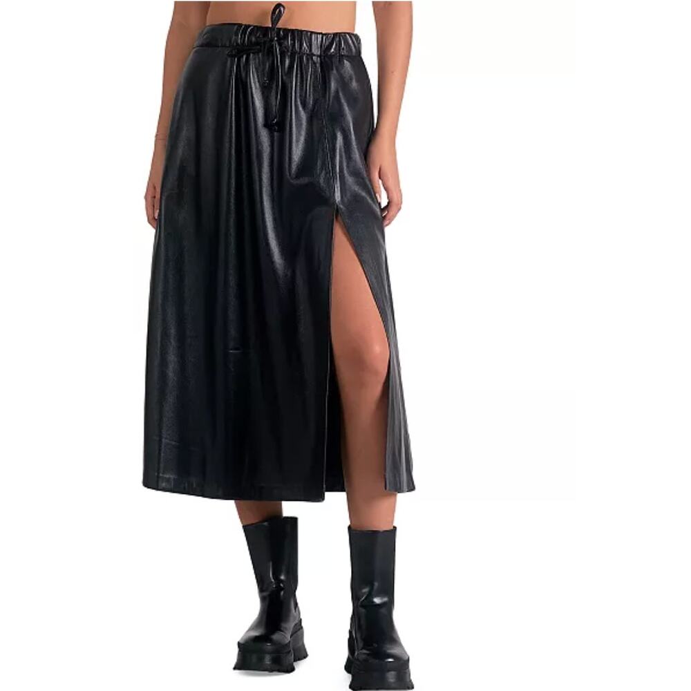 Elan 2 Black Skirts Faux Leather Slit & Sequin Side Slit Size Medium NWT Quality